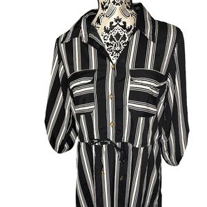 Speed Control Black and White Striped Shirt Dress